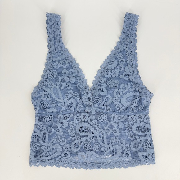 Aerie Show Off Paisley Lace Padded Plunge Tank Top Blue Sz S - Picture 2 of 9